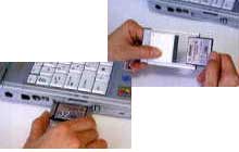 パソコンに付いているPCカードインターフェイスに、PCカードを挿入して移動する方法